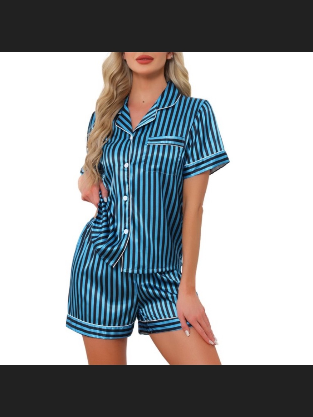 Satin Stripe Short Pajama Set - Blue never worn
